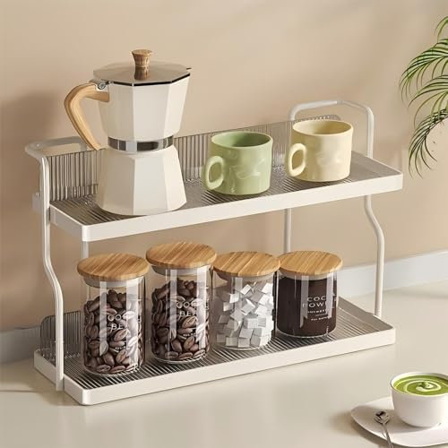 Fluox Fuya 2 Tier kitchen counter shelf, Clear Arylic coffee station organizer, Vanity Wall Mounted/Floorstanding Bathroom Counter Organizer, Space Saver for Spice Rack, Makeup