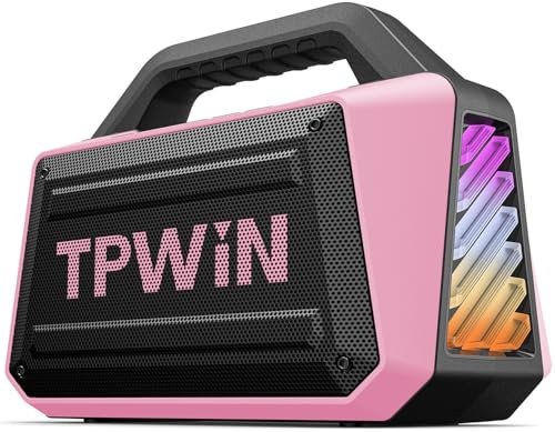 TPWIN Portable Bluetooth Speakers - Wireless Speaker 80W Peak, Lound Speaker with Light, Strong Bass, BT 5.3, TWS, IPX6 Waterproof, 20H Playtime for Home Party Outdoor Beach Camping - Pink