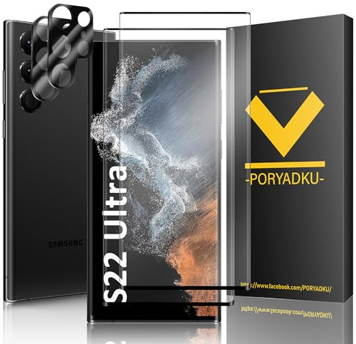 2+2 Für Samsung galaxy S22 Ultra glas folie Panzer Schutz, 2 Schutzfolie und 2 Linsenfolie, Unterstützen Fingerabdruck-ID, 9H Härte, Blasenfest Installation, 3D-Vollabdeckung, HD glas Für S22 Ultra