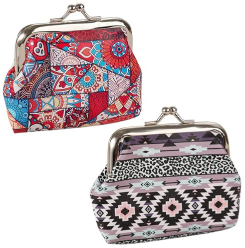 SIRLOMU 2 Articles Porte-Monnaie Femme, Mini Porte Monnaie, Petit Porte Monnaie, Agneau Souple, Fermoir Clic Clac, Compartiment Fermeture, Couleurs au Choix，Style bohème