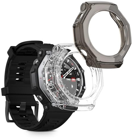kwmobile Set 2x Custodia Smartwatch Compatibile con Huami Amazfit T-Rex 3 Cover - Case Trasparente Protezione Orologio Fitness - trasparente/nero