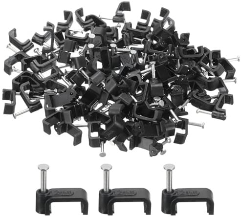 TA-VIGOR 100Pcs Round Cable Clips, 12mm Electrical Cable Wall Clip, Steel Nails Tacks Holder for Organizing Ethernet, Electric Wires Cables Line, TV Cable, Telephone line, Black
