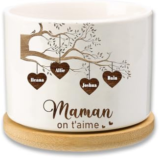 Dacomfy Personalisierter Keramik-Blumentopf mit Lebensbaum, Einzigartiges Muttertagsgeschenk für Mama, Sukkulententopf für Drinnen und Draußen