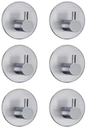 YLITREUS Ganci Adesivi Acciaio Inox 6 Pezzi - Ganci Portasciugamani Senza Forare, Impermeabili e Antiruggine per Bagno e Cucina, Argento