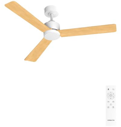 CREATE / WIND MODERN M/Ventilador de techo con luz blanco madera clara con mando / 40W, Luz LED 3 temperaturas, Ø132 cm, programable, 6 velocidades, función verano-invierno