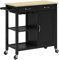 HOMCOM Carro de Cocina Clásico con 2 Cajones y Ruedas, Isla de Cocina de Madera con 2 Puertas de Armario Que Ahorran Espacio y 89x40x84cm, Negro