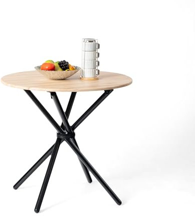 FurnitureR Mesa de Comedor Redonda, 80 cm de diámetro, 75 cm de Altura, diseño escandinavo, Aspecto de Madera marrón con Estructura metálica Negra, Color Cedro