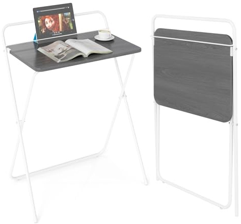 CASART Folding Computer Desk, No-Assembly Required Study Desk Writing Table with Wide Desktop, Small Laptop Workstation Portable Sofa Side Table for Small Places (Grey, 1 Tier：64 x 43 x 80cm)