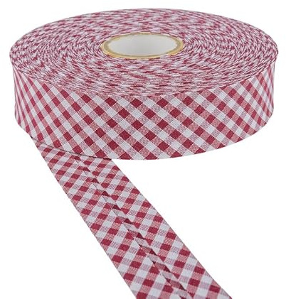 Schrägband, 30 mm breit, Baumwolle, Gingham-Muster, 5 m und 25 m, Weiß, doppelt gefaltet, Einfassung zum Nähen, Wimpelketten, Handwerk, Polster, Paspeln und Kleidungsstücke (Burgundry, 25 m) Craft