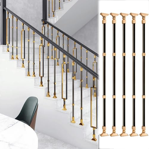 Barandillas de metal negras y doradas for escaleras - Ejes de aluminio ajustables for barandillas de interior y exterior(Upright Type,5pack)