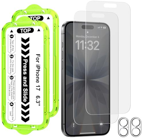 Esanik 2+2 Stück für iPhone 17 für Panzerglas Matte, 2x Matte Schutzfolie mit 2x Kameraschutz, 9H Anti-Glare Displayschutz Folie, 2025-6,3 Zoll