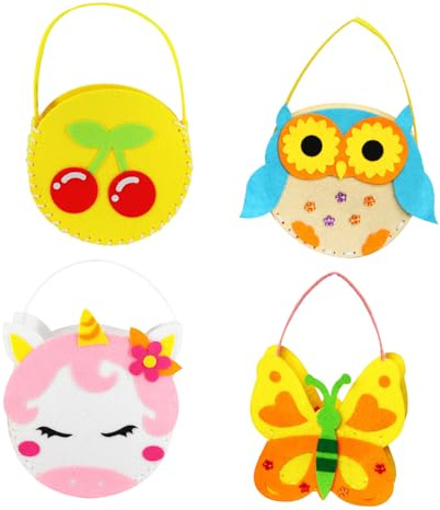 BESTonZON 4sätze Näh-bastelsets Für Junge Mädchen Zum Selbermachen Von Cartoon-handtaschen Vliesstoff-bastelset Zufälliges Design Diy-filz-nähset Lern-nähset