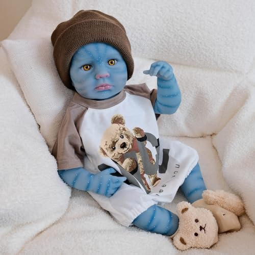 48 cm große, anatomisch korrekte Alien-Reborn-Baby-Puppe, Vollsilikon, echtes Leben, neugeborene Puppen, die echt aussehen und sich echt anfühlen, Geschenkset für Kinder ab 3 Jahren und Sammler