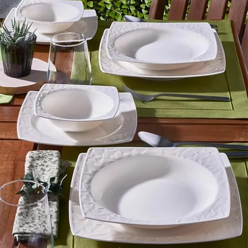 NORDIC SCHILLER Porzellan Tafelservice, 6 Personen, 24-tlg., Vivente | Elegant Geschirr Set, Teller Set, Suppenteller, Essteller, Dessertteller, Servierteller, Geschirrsets