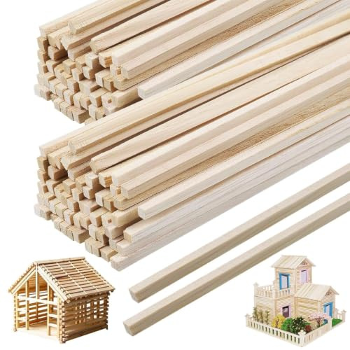 100 Pièces Batonnet en Bois Stick, Carrés en Bambou Nature | Poli Lisse, Baguettes Bois Rectangulaires, Bâtons de Bambou et Environnementales pour Décoration Modélisme Bricolage