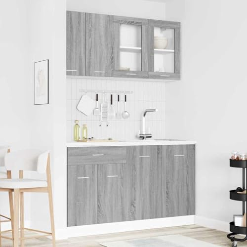 Massbinet Küchenschrank-Set Lyon 4 pcs Moderne Küchenzeile ohne Elektrogeräte Geräumige Einbauküche mit viel Stauraum Küchenblock variabel stellbar Grau Sonoma 140 x 46 x 81.5 cm
