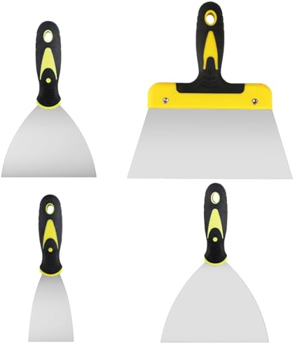 PULIANGLIU 4 Pcs Wallpaper Scrapers, Stainless Steel Metal Putty Knife Set | Paint Filling Scrapers Tools, Wall Filler Strippers Remover for Walls, DIY Decoration, Plastering - 2, 4, 6, 8 Inches