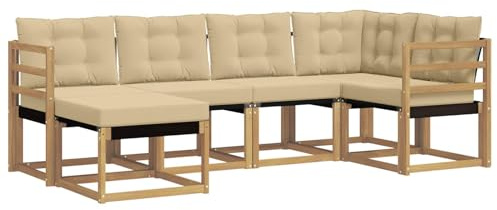 vidaXL Outdoor-Sofagarnitur mit Kissen 6 pcs Weiß und Beige, Moderne Outdoor-Sofa-Sitzgruppe, stylische Gartenmöbel, robuste Terrassenmöbel, Bequeme Lounge für den Garten