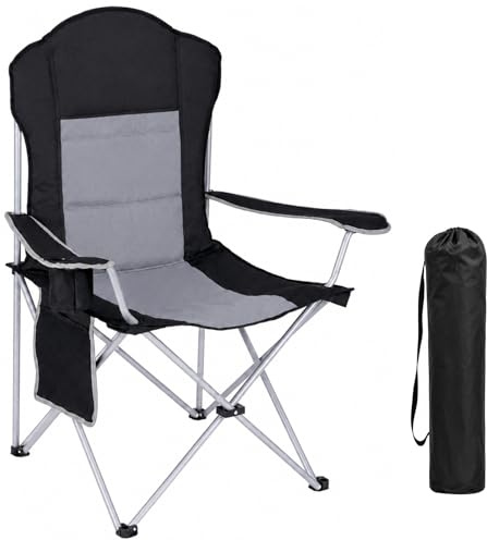SURFOU Campingstuhl Faltbar 160KG Belastbar, Hohe Rücklehne, Breiter Sitz | Baumwolle Gepolstert, XXL Campingsessel Bequemer Anglerstuhl für Camping, Festival, Strand, Garten, Balkon