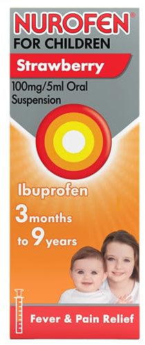 Nurofen For Children 3M-9Y, Kids Ibuprofen Strawberry 100 ml, Baby Teething Pain Relief, Cold Flu, Fast Acting, Up To 8 Hours, Fever Reducer, Child Medicine