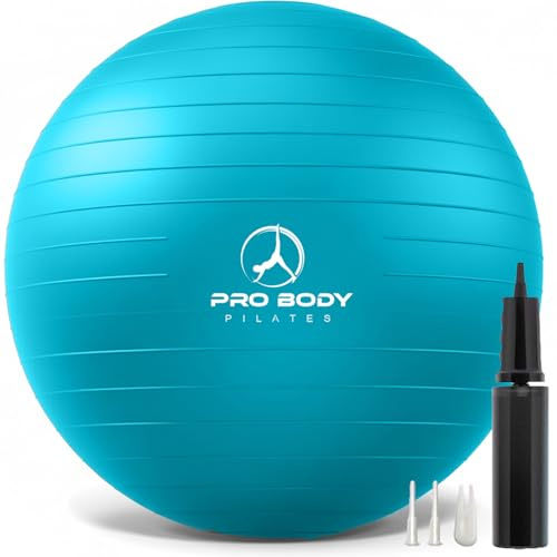 ProBody Pilates Yoga Ball - Fresh Colors Exercise Ball for Stability, Pregnancy, Workout, Physical Therapy & Birthing, Balance Ball Chair (Sky, 65 cm)
