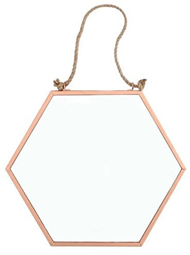 Miroir géométrique hexagonal avec rebords en cuivre et petite ficelle de suspension - de la gamme Crisp Copper