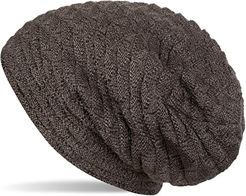 styleBREAKER Strick Beanie Wellen Muster Fleece Futter bis 58cm | Slouch Longbeanie. elastisch. Bundweite 24cm. Einheitsgröße. winterfest. weiche Haptik. wärmendes Inlay.