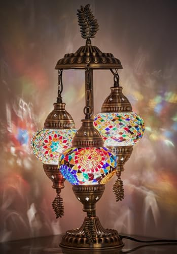 DEMMEX Lampe de chevet de table en mosaïque marocaine turque, 3 nuances, faite à la main, 53 cm
