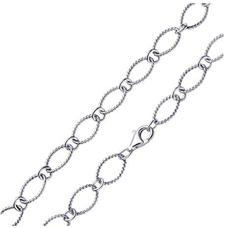MATERIA Breite Ankerkette 925 Silber Halskette Frauen 40cm - 8mm Collier Kette Damen rhodiniert ziseliert 40-70cm in Etui K19-40 cm