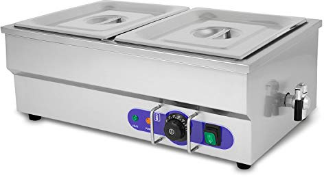 vertes Speisenwärmer Buffetwärmer Wärmebehälter Für Speisen Elektrisch 1500W aus Edelstahl (Inkl 2X 1/2 GN Behälter mit Deckel für 2X 6L, Ablasshahn, Bain Marie Wasserbad, Temperatur 50-200°C)