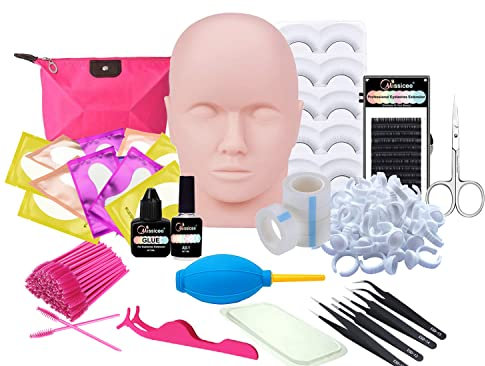 Extension de faux cils Kit, MISSICEE Kit d'Extension de cils kit d'extension de cils pour Formation de maquillage Avec Outils Extension de cils en Soie Collle Pince Bande Brosse Faux cils