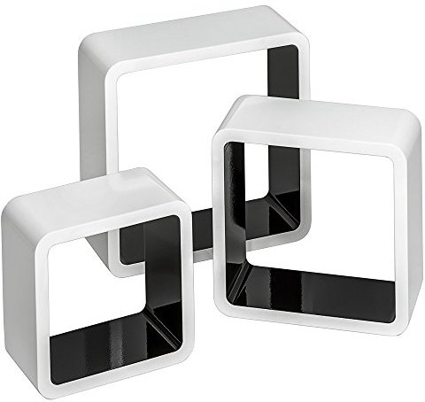 tectake 800703 3er Set Wandregal Hängeregal im Retro Cube Design für Bücher CDs Deko, inkl. Montagematerial - Diverse Farben - (Weiß-Schwarz | Nr. 403182)