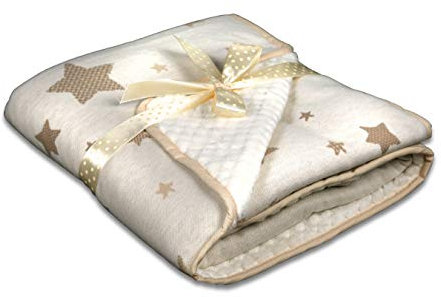 KiGATEX Babydecke Kinderwagen Decke Sterne kuschelig weich 80 x 90 cm (beige)