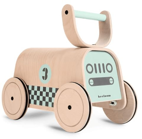 Beeloom - Lauflernhilfe, RACER, Lauflernhilfe aus Naturholz, Auto-Design, Lauflernhilfe ab 1 Jahr, Aufbewahrung, Farbe grün