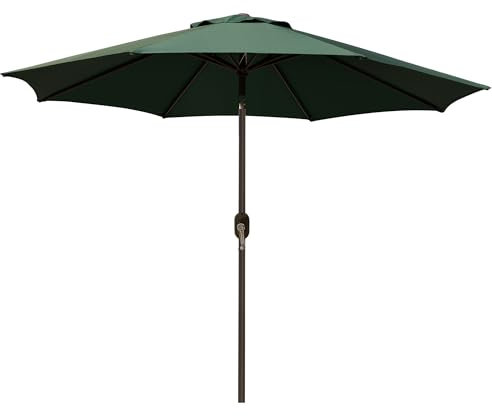 Blissun Sonnenschirm aus Aluminium, gestreift, 2,7 m, Terrasse, Außenbereich, Markt, mit Druckknopf-Neigung und Kurbel