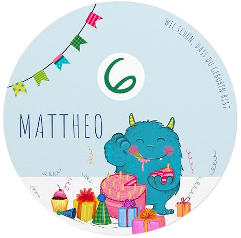 LOOXIS Personalisierter essbarer Torten-Aufleger mit Namen bedruckt – 18 cm Durchmesser, Zuckerbild, Fondant-Papier, versch. Motive – zum Kindergeburtstag - Luftballons