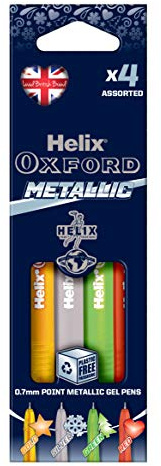 Helix Oxford Metallics Colour Gel Pens (Pack of 4) - Red, Green, Silver + Gold - Ideal for crafts, cards + writing