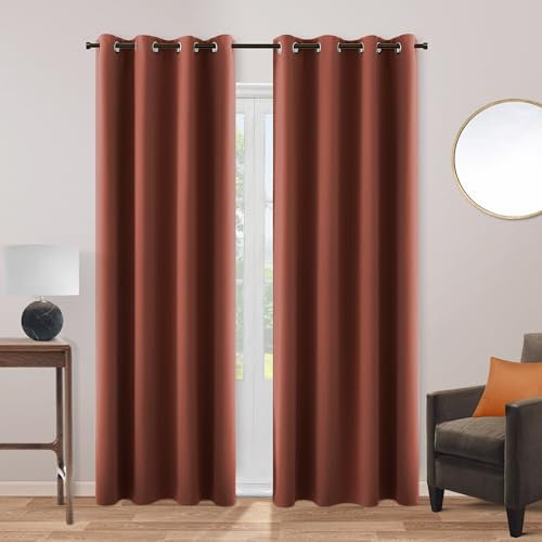 KOUFALL Rust-Terrakotta-Vorhänge für Wohnzimmer, gemütliches Boho-Herbstdekor, wärmeisoliert, Raumverdunkelung, Vintage-Vorhangbahnen, 213 cm lang, 2er-Set, Dunkles gebranntes Orange