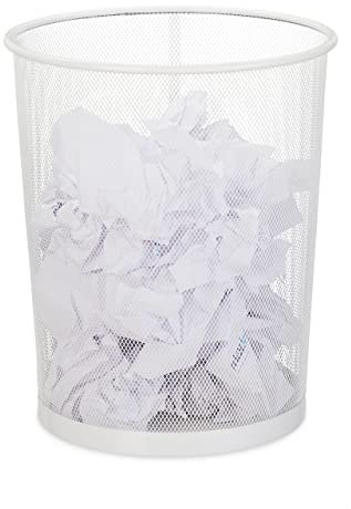 Relaxdays 2 x Papierkorb, Büro & Jugendzimmer, offen, rund, Drahtgeflecht, Papiermülleimer, Metall, HxD: 35 x 29,5 cm, weiß