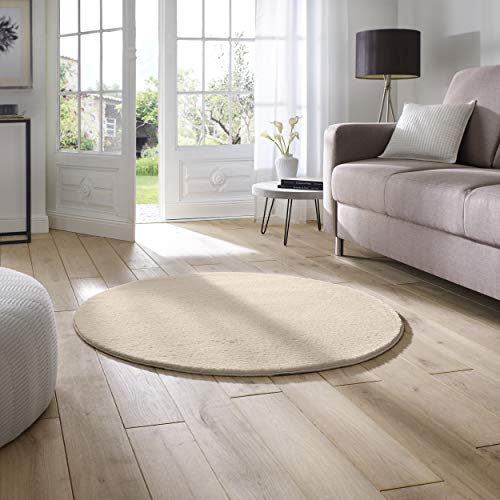 Taracarpet Supersoft kurzflor Teppich Fiona Wohnzimmer Schlafzimmer Kinderzimmer Flur Läufer waschbar rutschfest Uni Creme 080 cm rund