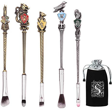Harry Potter Make-up Pinsel Set mit Tasche, Wizard Wand Make-up Pinsel Set für Foundation Eyeliner Blending Eye Shadow Face Pencil Lip Beauty Powder Soft Brush (Gold)