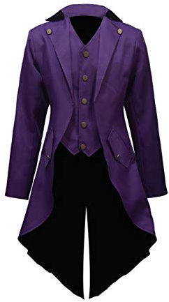 Crubelon Giacca da uomo Steampunk vintage gotico vittoriano Frock Coat uniforme, Viola, XX-Large