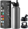 FineDine Triple Walled, Insulated Water Bottles with Straw - 40 Oz Stainless Steel Metal Bottle W/ 3 Leak Proof Lids - For Travel, School, Sports, Gym/Men, Women & Kids - Modern Lava Gray