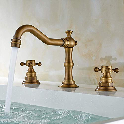 Kupfer Dreiloch-Waschtischarmatur Antik Reines Kupfer Kaltwassermischer Badewanne Waschbecken Wasserhahn Zweigriff Antik
