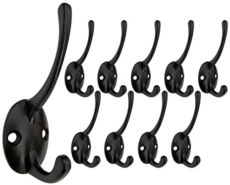 Mokife Ganci Appendiabiti Vintage Neri, 10 Rustici Doppi Attaccapanni Parete Metallo Gancio Porta Ganci Appendi Cappotto per Ingresso Cucina Camera da Letto Bagno Ufficio Toilette