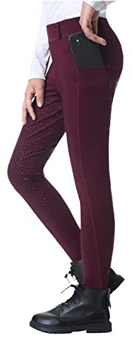 beroy Reithose Kinder Mädchen Silikon Vollbesatz High Waist Winter Reitleggings mit Handytasche und Gürtelschlaufen Navy XXL