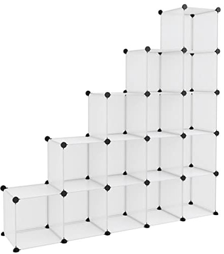 vidaXL Regalsystem mit 15 Würfeln, Würfelregal mit viel Stauraum, Schuhregal mit Stahlrahmen, Regal Standregal Modular Büro, Transparent PP