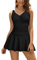SHEKINI Women's One Piece Swimsuit V Neck Swimwear Wrap Over Padded Bathing Suit Ruched Tummy Control Wide Straps Swimming Costume with Skirt Plus Size, Black, X-Large