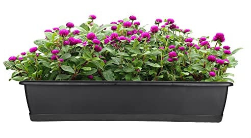 BigDean Blumenkasten mit Untersetzer 90 cm lang anthrazit - aus PP-Kunststoff - Balkon Pflanzkasten schmal Balkonkasten