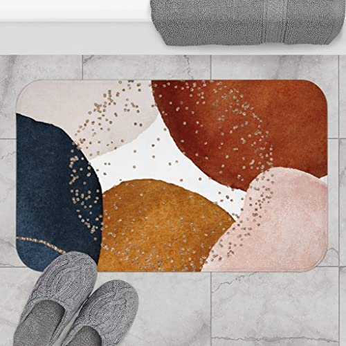 Abstrakte Badematten und Teppiche, Boho-Chic, Marineblau, Rouge, weiches Rosa, Beige und Rostkupfer in Aquarell, minimalistische ausgefallene Badezimmer-Dekoration